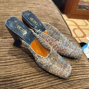 BCBGMaxAzria Blue and Brown Heels with Small Heel and Square Toe